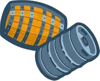 An illustrated barrel and keg